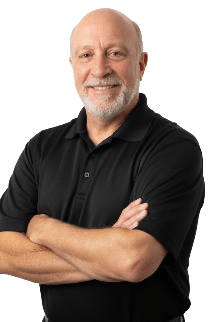 Testimonials 2 Man in black polo with crossed arms.