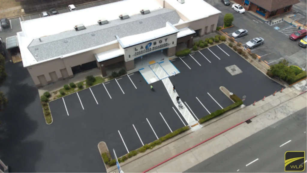 Freshly paved parking lot with stripes