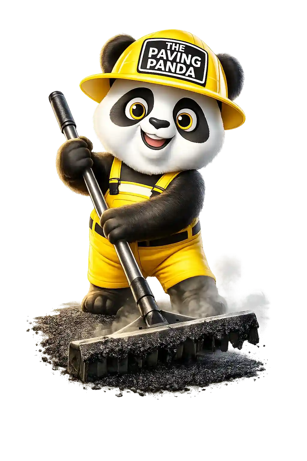 Panda character in construction attire.