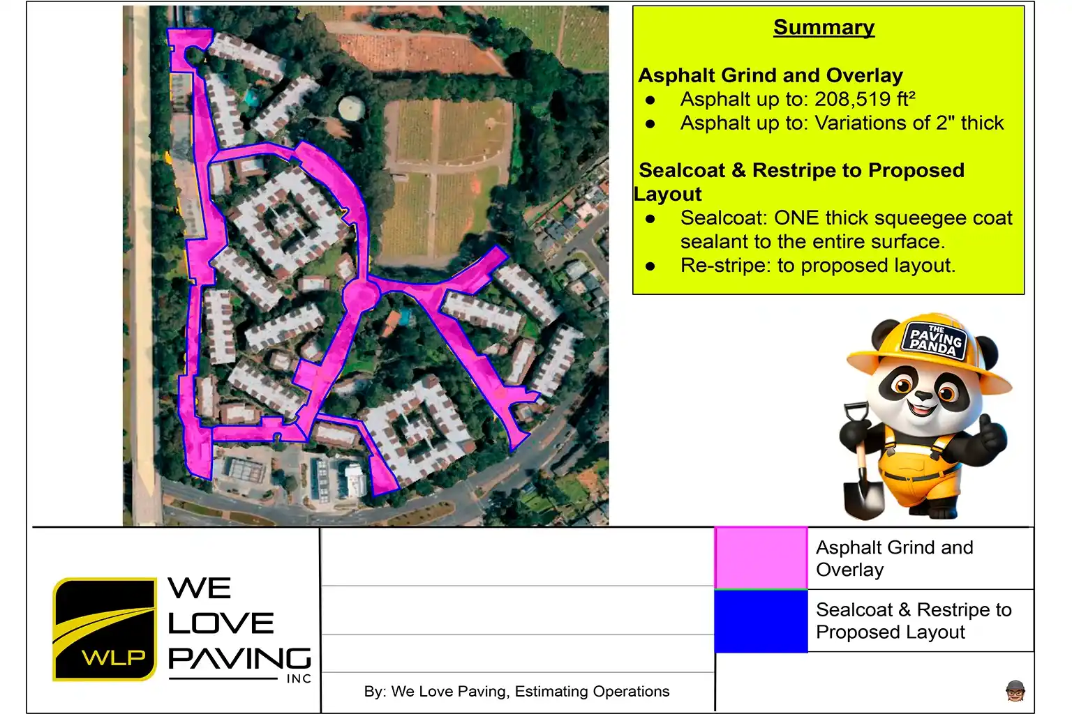Paving project summary with layout