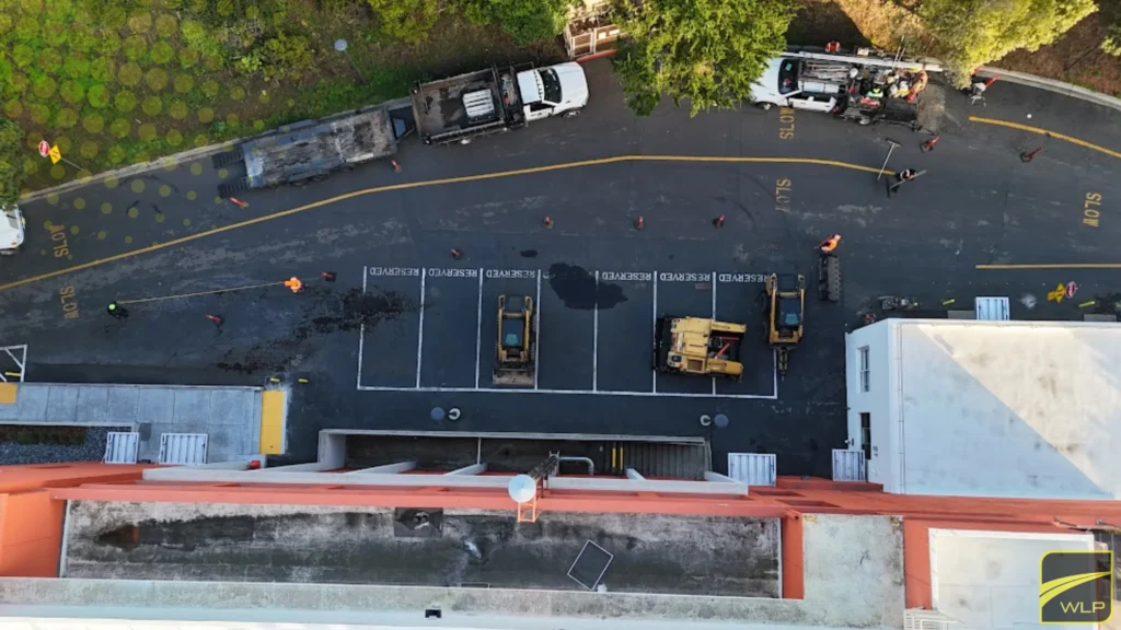 commercial truck parking 3 Aerial view of asphalt paving in San Francisco with location text overlay