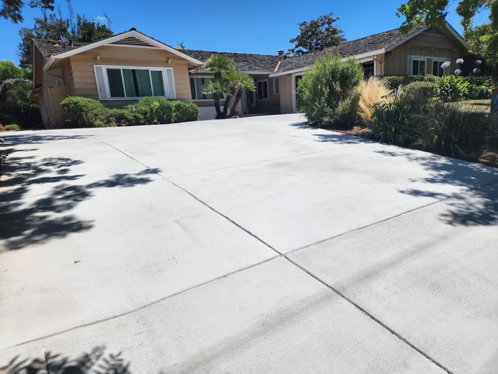 Broom-finish concrete driveway