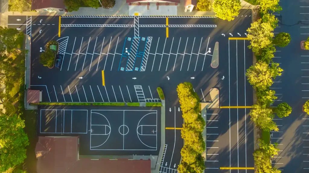 Parking lot striping and sport court
