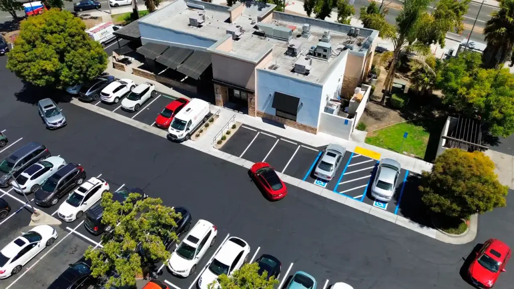 Parking lot striping with ADA stalls